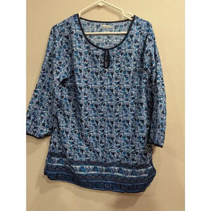 Women's tunic blouse w/blue Paisley print by Amanda Blu size L